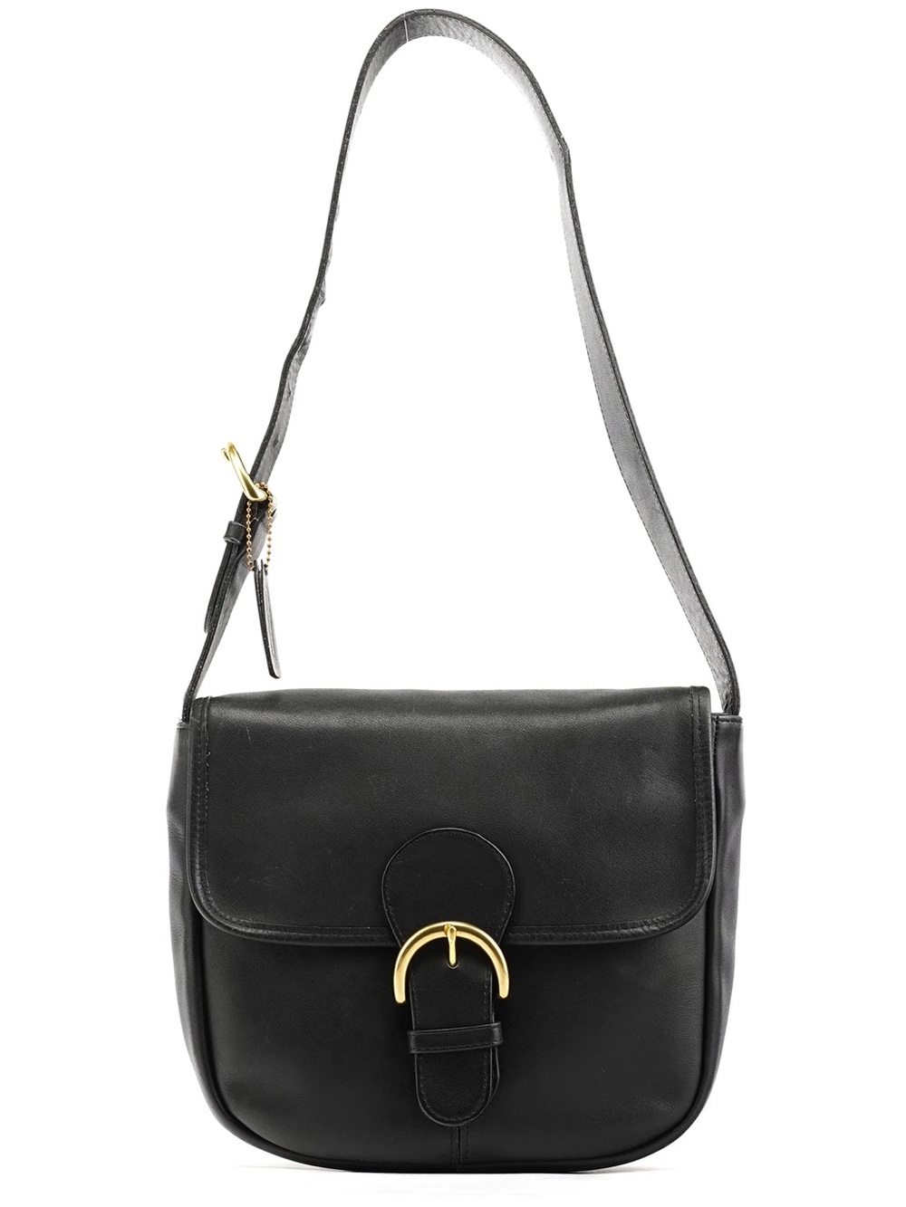 Vintage Coach Bedford Black Leather Bag with Gold Buckle Accent 4165